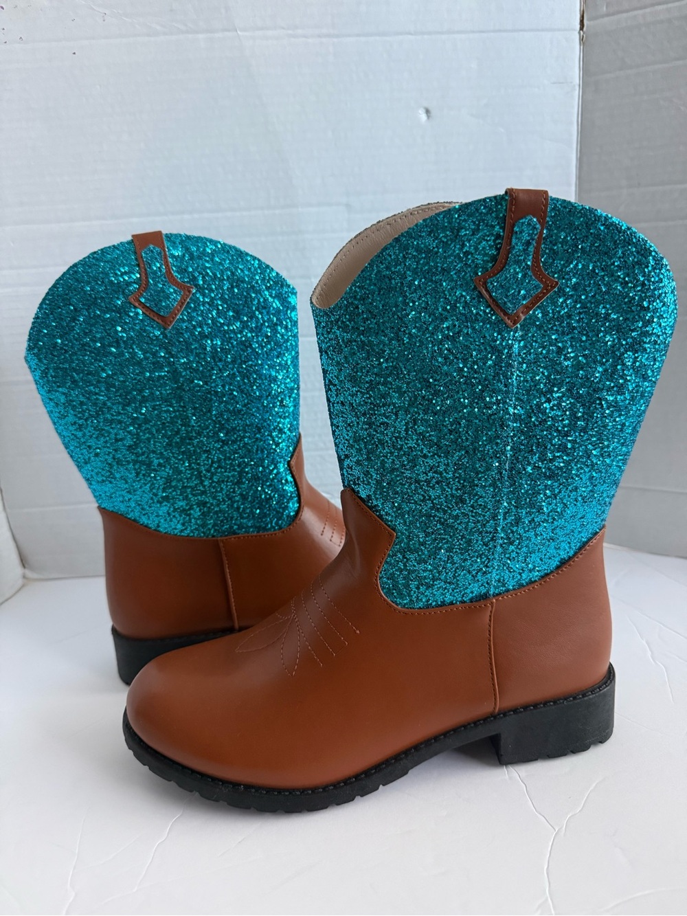 Sparkly Girls Cowboy Boots Mid Calf Glitter Boots Western Cowboy Booties Y7